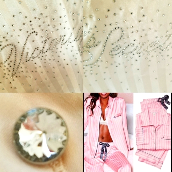 Victoria's Secret Limited Edition Rhinestone Crystal Satin Stripe Pajama Set NWT - Picture 1 of 15